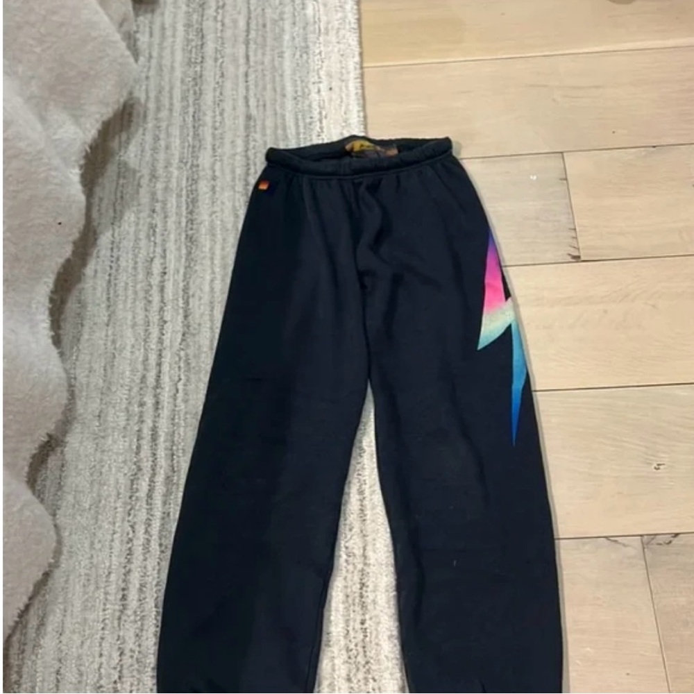 Aviator Nation Rainbow Bolt Sweatpants in Rainbow Pink size Medium